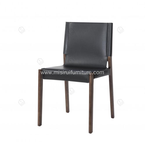 Black saddle leather armless wooden feet dining chairs
